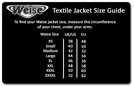 Weise Textile Jacket Size Guide