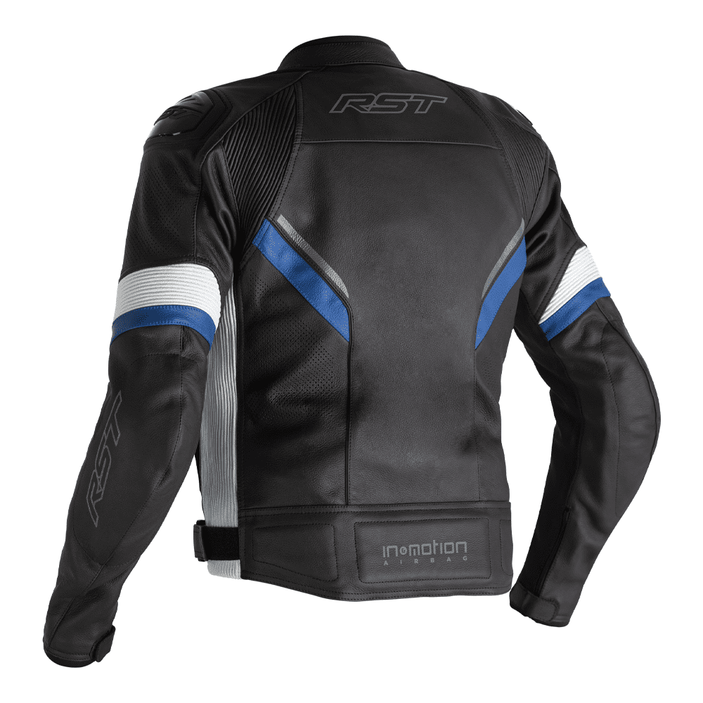 RST Sabre CE Airbag Leather Jacket - Black/White/Blue | RST Motorcycle Clothing | Free UK Delivery