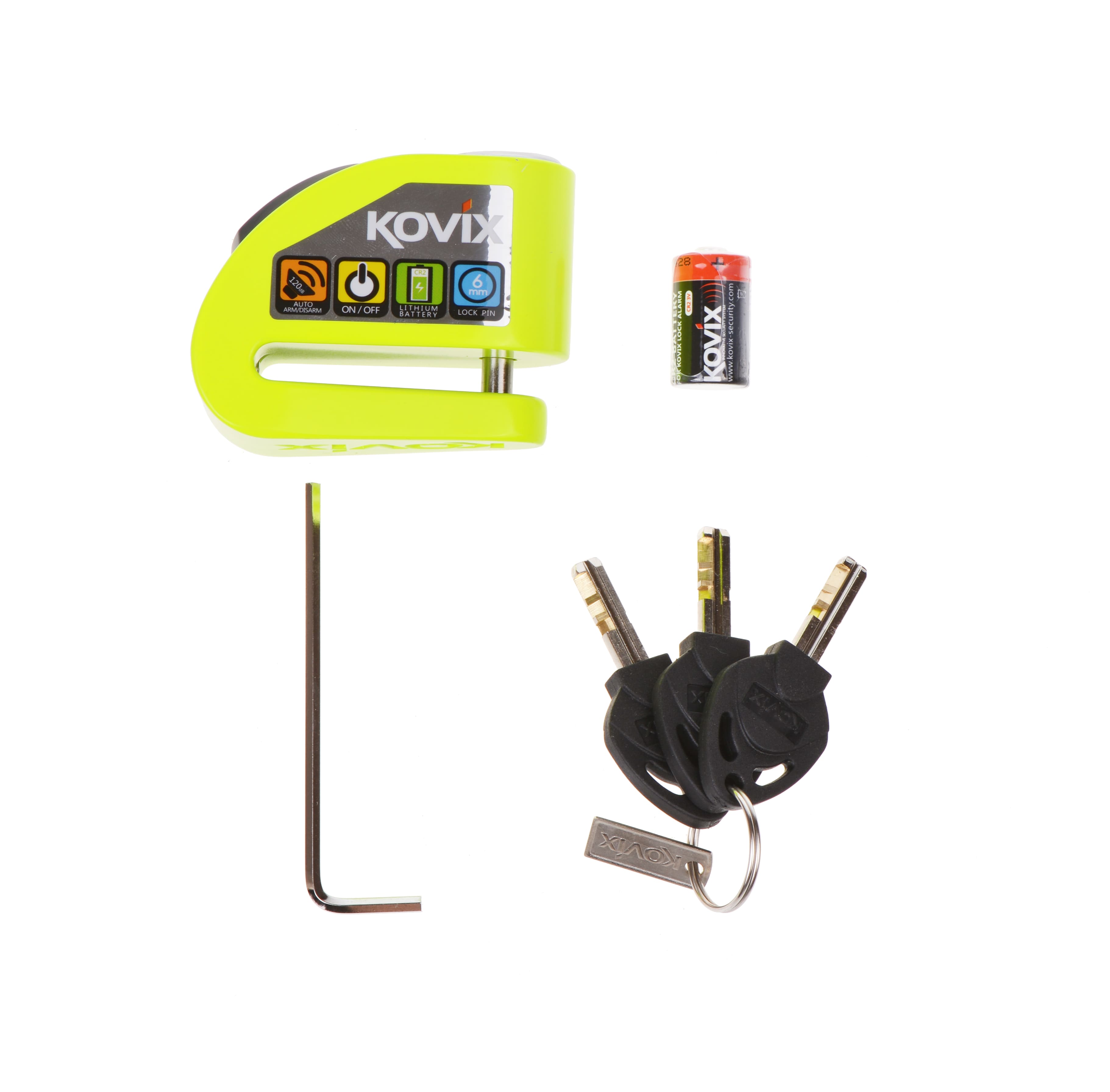 Kovix KD Series Alarmed Disc Lock 6mm Pin Fluo Green Kovix