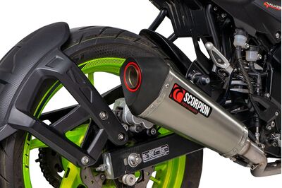 Scorpion Serket Taper Full System Exhaust - Keeway RKF-125 Euro 5 (2021 - Current) - Brushed Stainless Steel