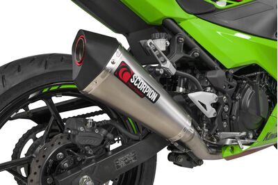 Scorpion Serket Taper Race System Full System Exhaust - Kawasaki Ninja 400 (2018 - 2023) - Titanium Scorpion Serket Taper Race System Full System Exhaust - Kawasaki Ninja 400 (2018 - 2023) - Titanium