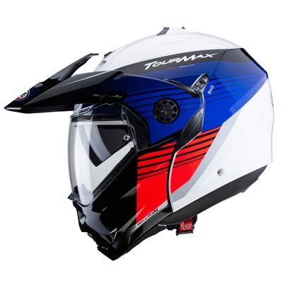 Caberg Tourmax Flip Front Adventure Helmet - Titan White / Blue / Red | Caberg Helmets at Two Wheel Centre
