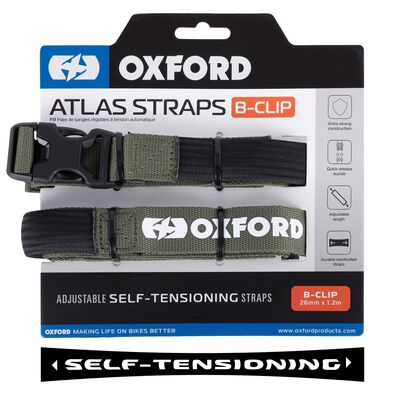 Oxford Atlas Straps B-Clip 26mm x 1.2m - Lichen Green | Oxford Motorcycle Luggage