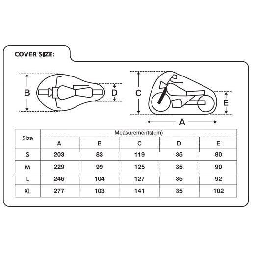 Motorcycle Cover Size Chart